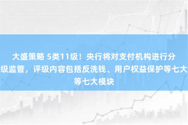 大盛策略 5类11级！央行将对支付机构进行分类评级监管，评级内容包括反洗钱、用户权益保护等七大模块